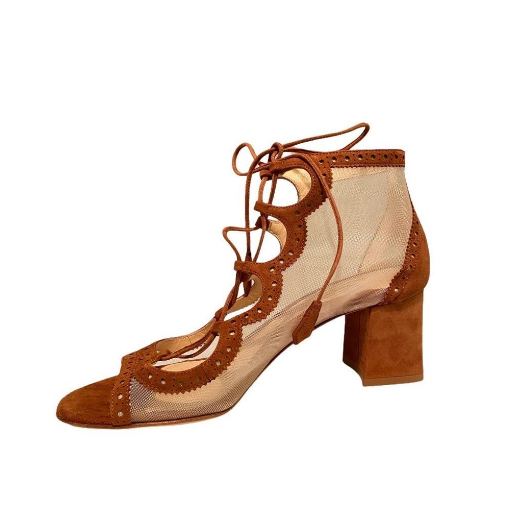 Women Brooke Lace Up Mesh Block Heels
